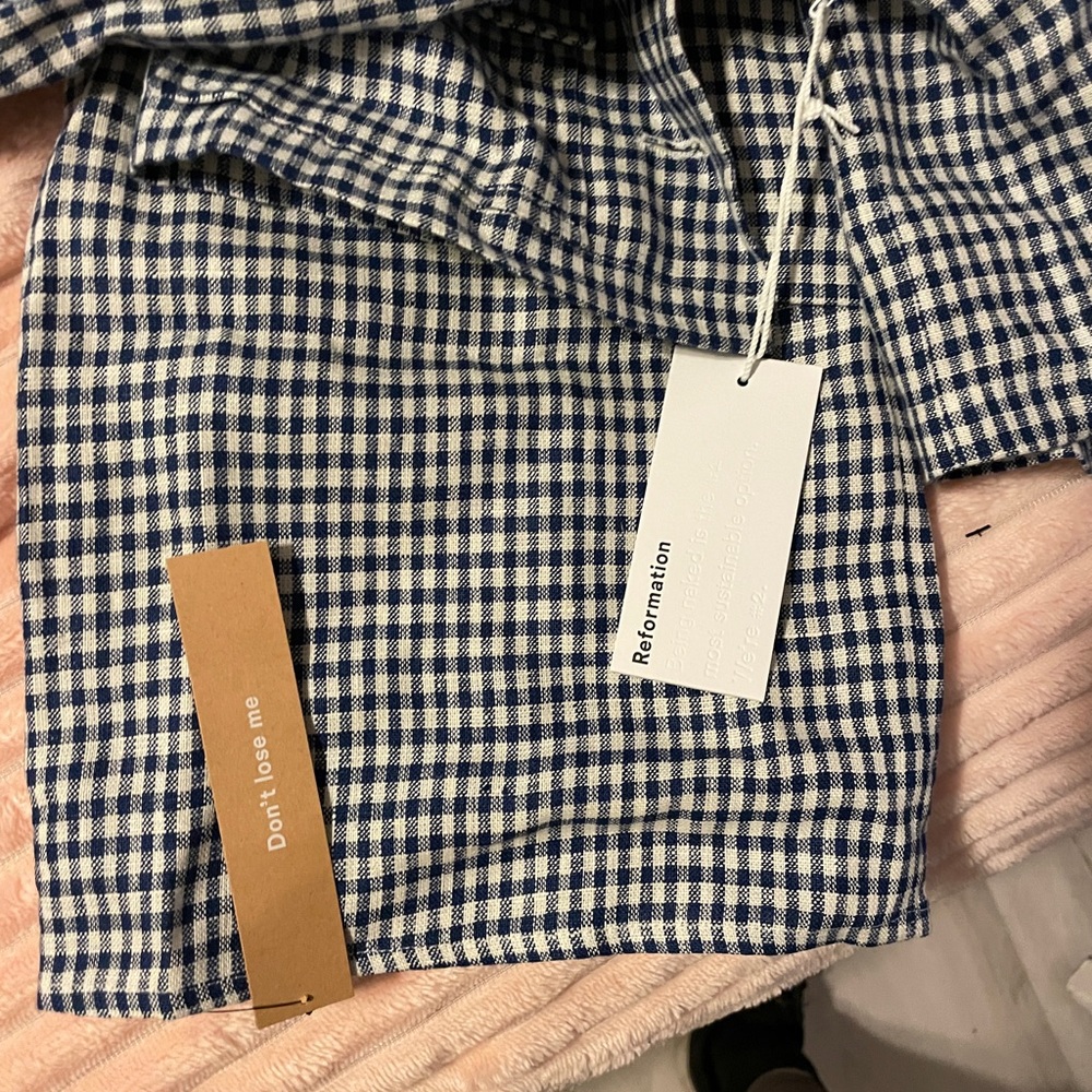 Reformation Elton Gingham Linen Cropped Blazer and Mini Skirt Set - Picture 2 of 6